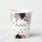 mooie roze bordeauxrode bloemen groen papieren bekers (Voorkant)
