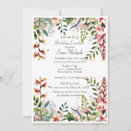 Mooie Roze Botanische Verjaardagslunch  Kaart