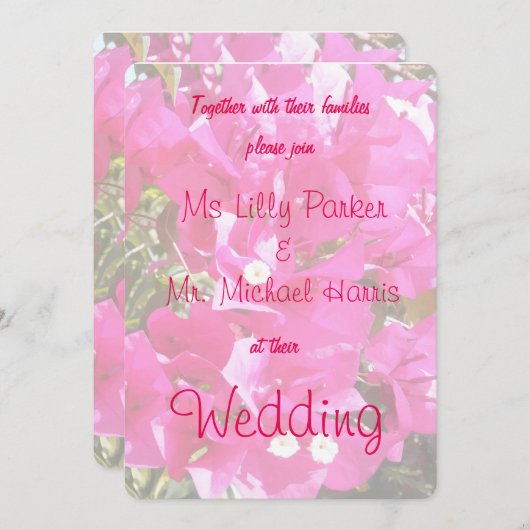 Mooie Roze Bougainvillea Print Wedding Kaart (Voorkant / Achterkant)