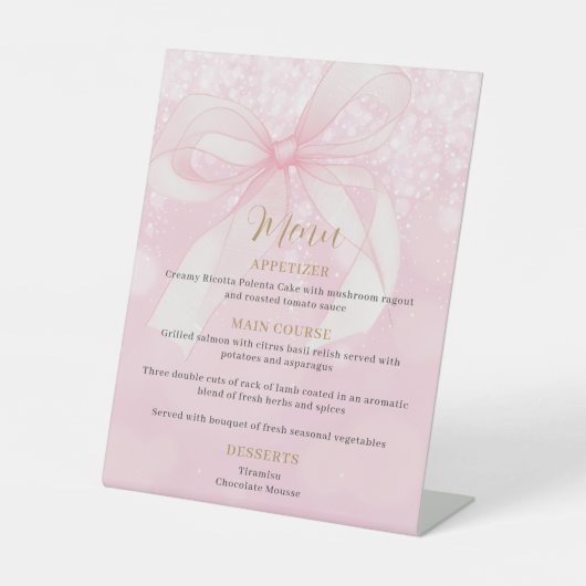 Mooie Roze Bow Ribbon Sweet 16 1st Birthday Menu Reclamebord Met Voetstuk (Voorkant)