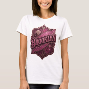 Mooie Roze BROOKLYN Artistieke Motief T-shirt
