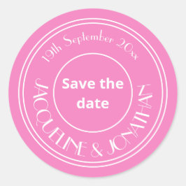 Mooie Roze Bruiloft met Witte Letter Save the Date Ronde Sticker
