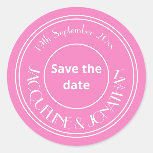 Mooie Roze Bruiloft met Witte Letter Save the Date Ronde Sticker (Voorkant)