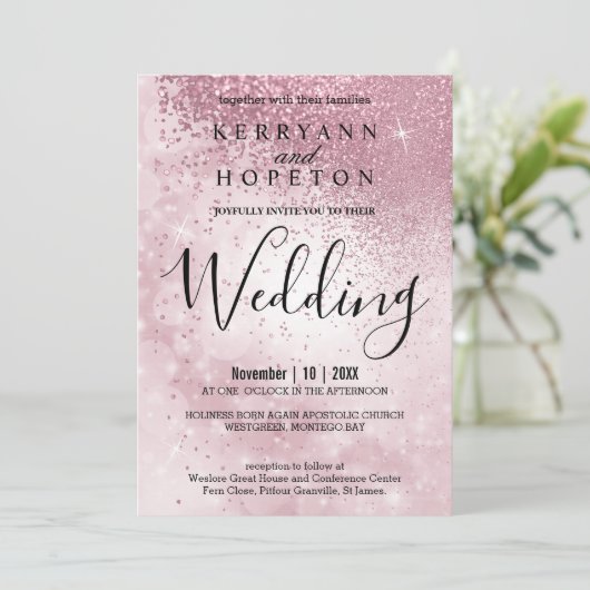 Mooie Roze Bruiloft - Uitnodiging (Staand voorkant)