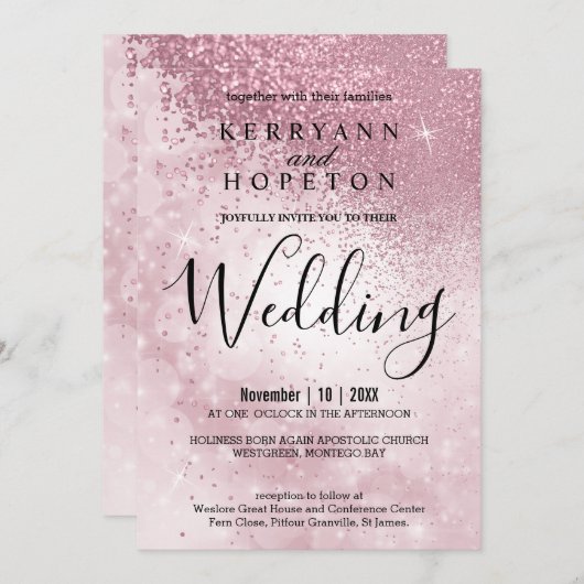 Mooie Roze Bruiloft - Uitnodiging (Voorkant / Achterkant)