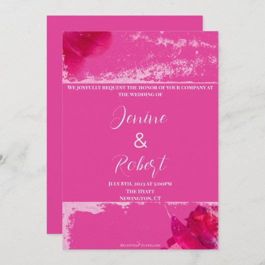 Mooie, roze bruiloft-uitnodiging kaart (Voorkant / Achterkant)