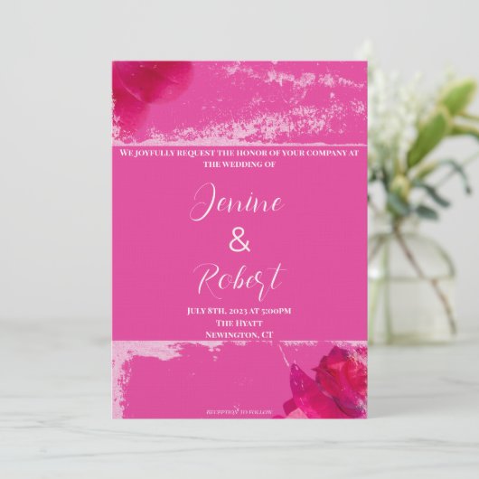 Mooie, roze bruiloft-uitnodiging kaart (Staand voorkant)