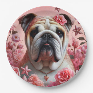 Mooie roze bulldog papieren borden! bordje