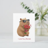 Mooie Roze Capibara Ik Hou Van Jou Aangepaste Naam Briefkaart (Staand voorkant)