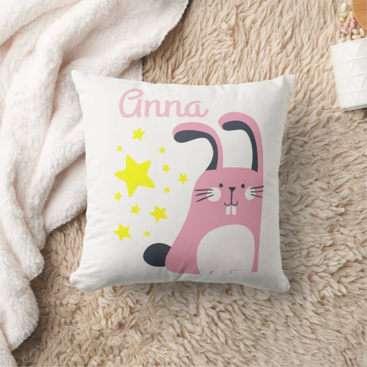 Mooie roze cartoon konijntje met naam kussen (Deken)