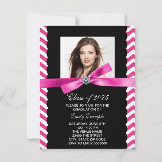 Mooie Roze Chevron Foto Afstuderen Kaart (Voorkant)
