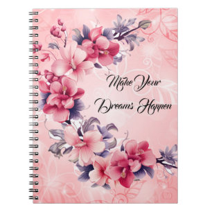 Mooie roze Chinese bloemen spiraal Notitieboek
