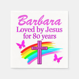 MOOIE ROZE CHRISTELIJKE 80E VERJAARDAG SERVETTEN