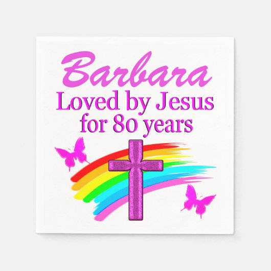 MOOIE ROZE CHRISTELIJKE 80E VERJAARDAG SERVETTEN (Voorkant)