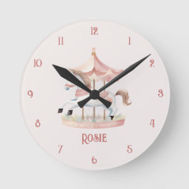 Mooie roze circus draaimolen kinder muurklok ronde klok