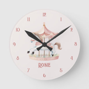 Mooie roze circus draaimolen kinder muurklok ronde klok