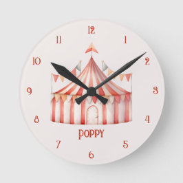 Mooie roze circus tent kinderklok voor aan de muur ronde klok