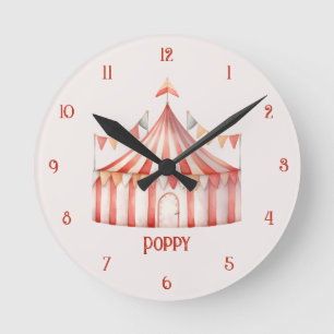 Mooie roze circus tent kinderklok voor aan de muur ronde klok