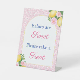 Mooie Roze Citroenen Baby Shower Favor Reclamebord Met Voetstuk