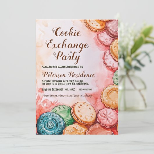 Mooie roze cookie-uitwisselingsfeest kaart (Staand voorkant)