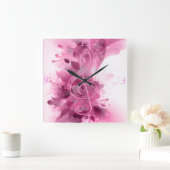 Mooie roze, coole bloemen bladeren vierkante klok (Huis)