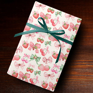 Mooie roze coquette aardbeienpatroon cadeaupapier