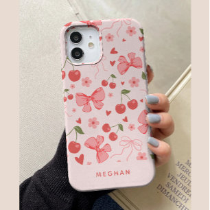 Mooie Roze Coquette Kersen & Strikken Custom iPhone 15 Case