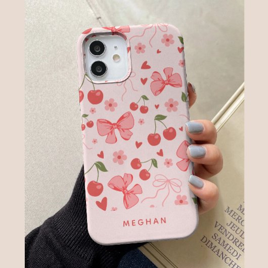 Mooie Roze Coquette Kersen & Strikken Custom Case-Mate iPhone Case