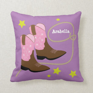 Mooie Roze Cowboylaarzen & Touw, Gepersonaliseerd Kussen