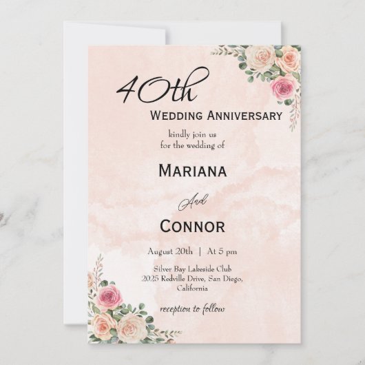 Mooie Roze Crème Bloemen bruiloft Jubileum Kaart (Voorkant)