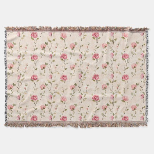 Mooie Roze Crème Rozen Bloemen Deken (Voorkant)