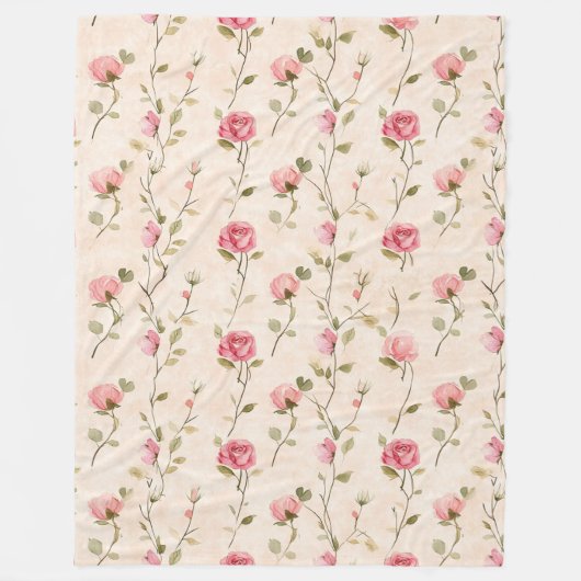 Mooie Roze Crème Rozen Bloemen Fleece Deken (Voorkant)