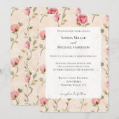 Mooie Roze Crème Rozen Bloemige Bruiloft Kaart (Voorkant / Achterkant)
