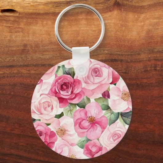 Mooie Roze Crème Rozen Bloemige Liefde Sleutelhanger (Achterkant)