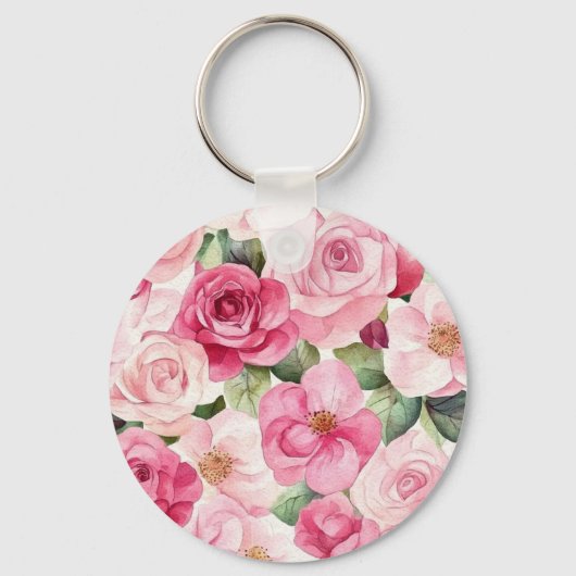 Mooie Roze Crème Rozen Bloemige Liefde Sleutelhanger (Achterkant)