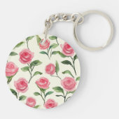 Mooie Roze Crème Rozen Bloemige Liefde Sleutelhanger (Achterkant)