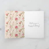 Mooie Roze Crème Rozen Bloemige Verjaardag Kaart (Binnen)