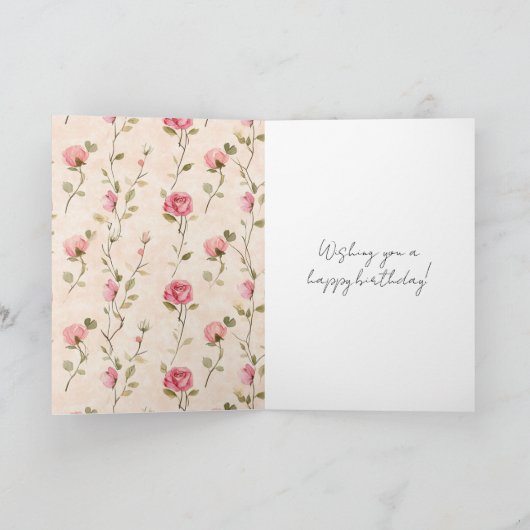 Mooie Roze Crème Rozen Bloemige Verjaardag Kaart (Binnen)