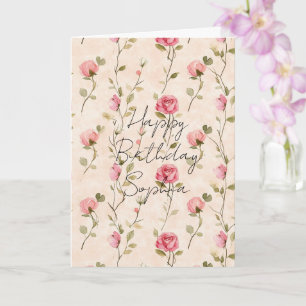 Mooie Roze Crème Rozen Bloemige Verjaardag Kaart