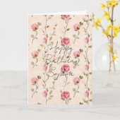 Mooie Roze Crème Rozen Bloemige Verjaardag Kaart (Gele Bloem)