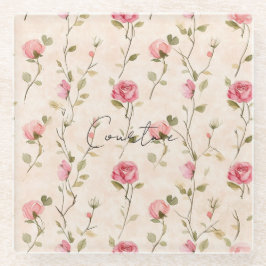 Mooie Roze Crème Rozen Bloemrijke Bruidsdouche Glazen Onderzetter