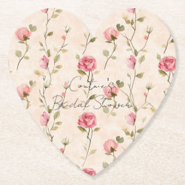Mooie Roze Crème Rozen Bloemrijke Bruidsdouche Kartonnen Onderzetters