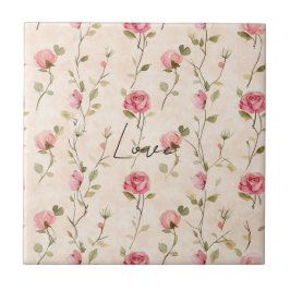 Mooie Roze Crème Rozen Bloemrijke Bruidsdouche Tegeltje