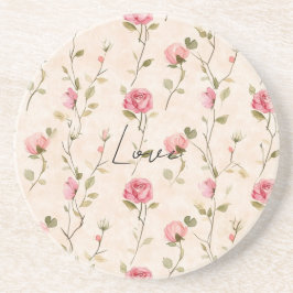 Mooie Roze Crème Rozen Bloemrijke Bruiloftsshower Zandsteen Onderzetter