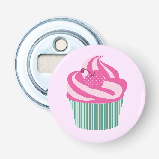 Mooie Roze Cupcake  Button Flesopener (Voorkant)