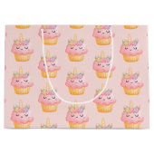 Mooie Roze Cupcake Eenhoorn met Rozemmotief Groot Cadeauzakje (Voorkant)
