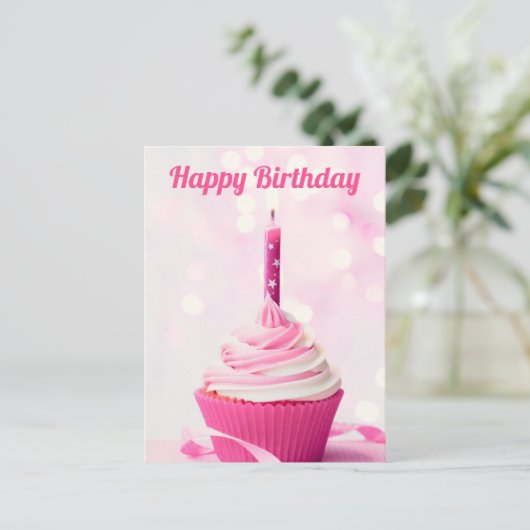 Mooie Roze Cupcake Foto Aangepaste Gelukkige Verja Briefkaart (Staand voorkant)