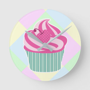 Mooie Roze Cupcake Pastelkleuren Ronde Klok