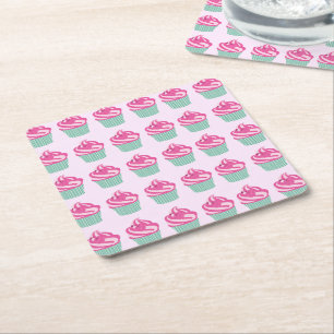 Mooie Roze Cupcakes Patroon Licht Roze Kartonnen Onderzetters