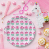 Mooie Roze Cupcakes Patroon Licht Roze Papieren Bordje (Feest)